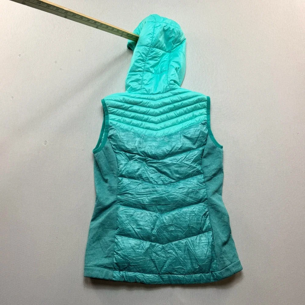 Free Country Puffer Vest Women Small Teal Excellent Hooded Quilted Sleeveless